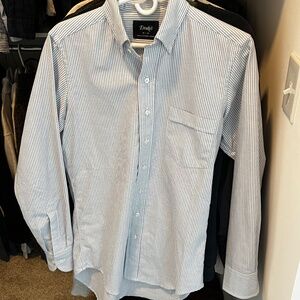 Drake's London Blue Ticking Stripe Cotton Oxford Cloth Button-Down Shirt